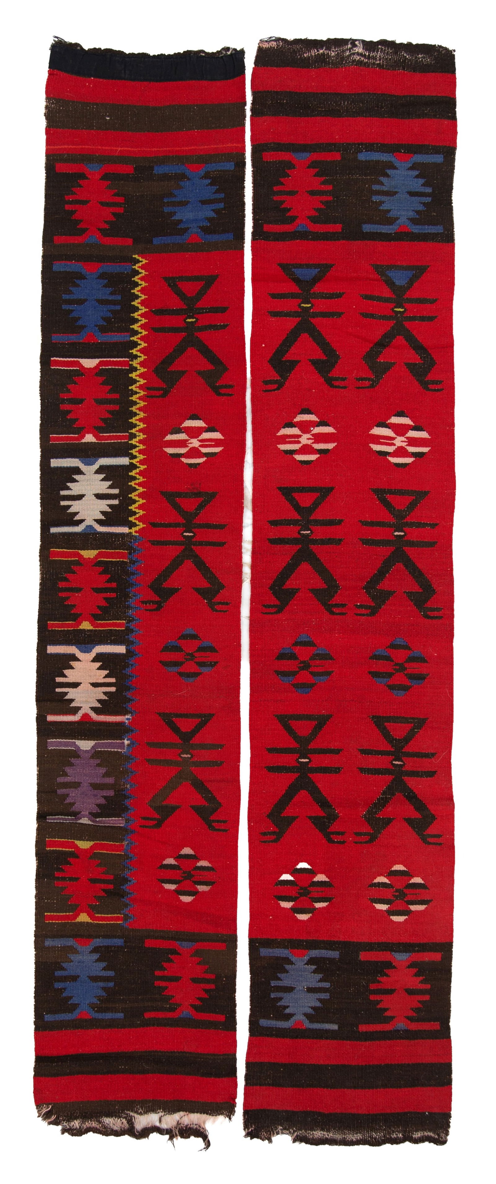 Two kilim panels. Eastern Europe - probably Albania: Two kilim panels. Eastern Europe - probably Albania. First half of the 20th century. Excellent condition.Measurements: approx. 232x43 cm. ; 240x43.5 cm approx. Due pannelli di Kilim. Est Europa -