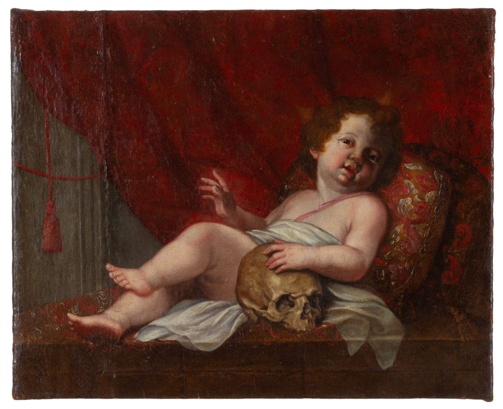 Painting "VANITAS": Oil painting on canvas depicting "VANITAS". Late 17th-early 18th century. Defects and restoration. Already re-stretched and re-lined. 57.5x71 cm approx. Dipinto olio su tela raffigurante "VANITAS". Fi