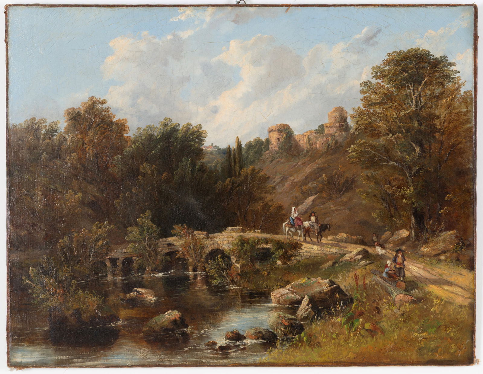 WILLIAM CLARKSON STANFIELD (attr.). Painting "LANDSCAPE WITH WAYFARERS" (1 of 5)