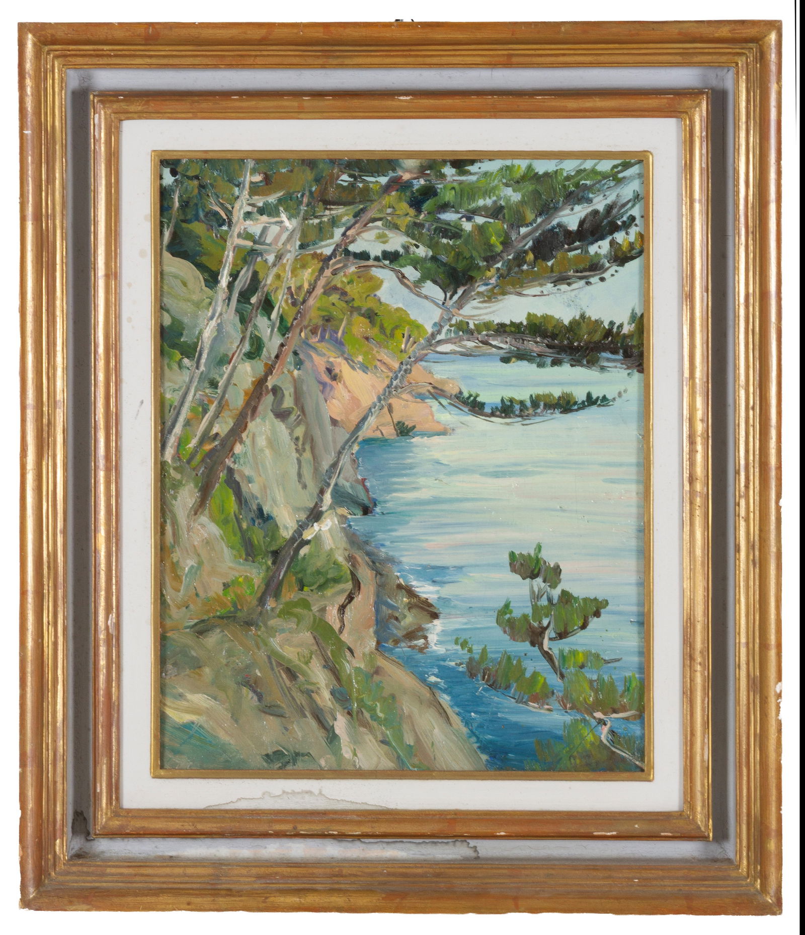 PAOLO PUNZO (attr.). Painting "COASTAL LANDSCAPE": PAOLO PUNZO (attr.)(Bergamo 1906 - 1979). Oil painting on panel depicting "COASTAL LANDSCAPE". Framed. 50.5x40 cm approx. PAOLO PUNZO (attr.)(Bergamo 1906 - 1979). Dipinto olio su tavoletta raffiguran