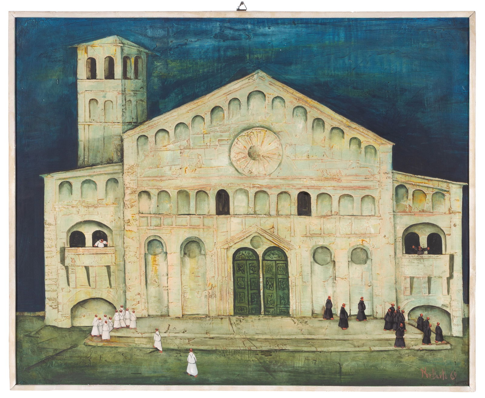 NORBERTO PROIETTI. Mixed media "CATHEDRAL WITH FRIARS" (1 of 3)