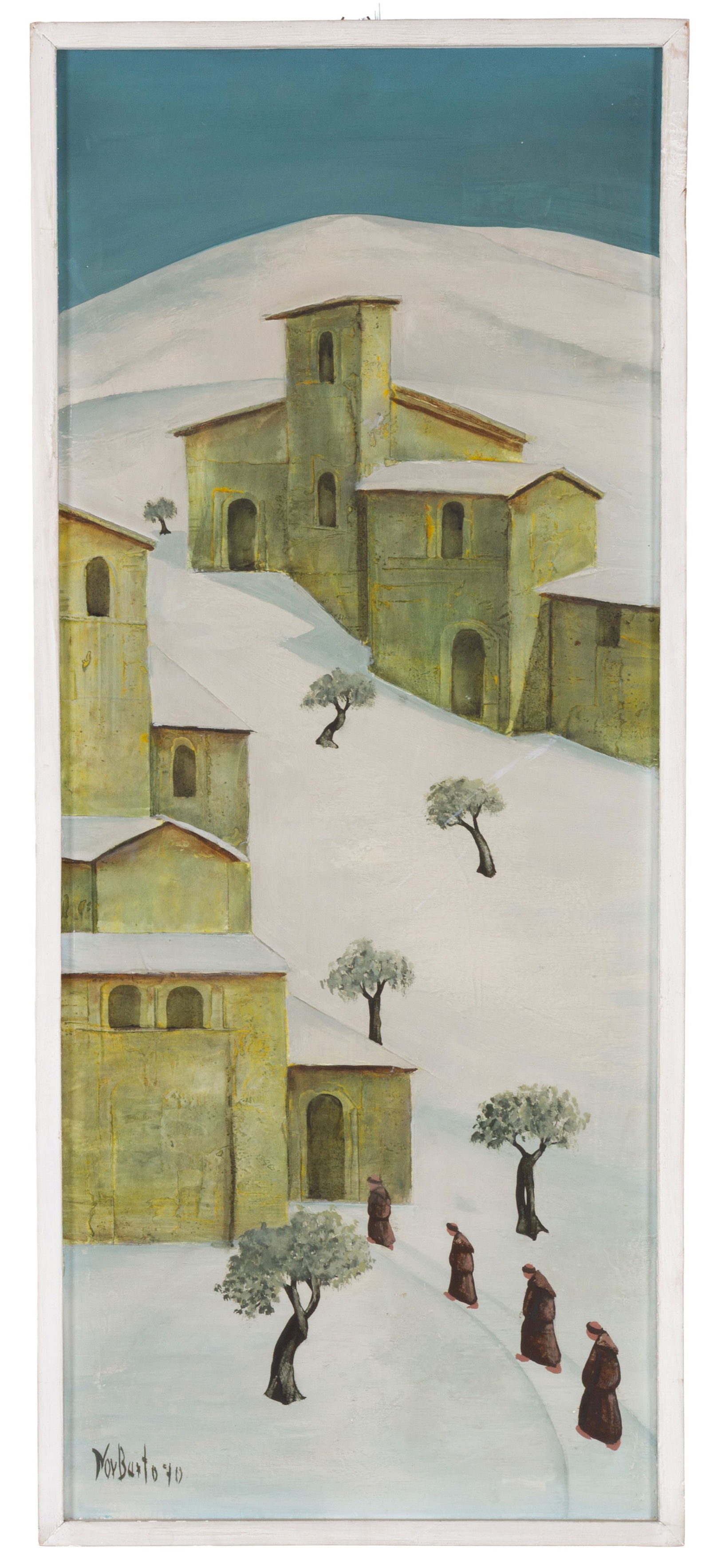 NORBERTO PROIETTI. Painting "SNOWY LANDSCAPE WITH FRIARS" (1 of 3)