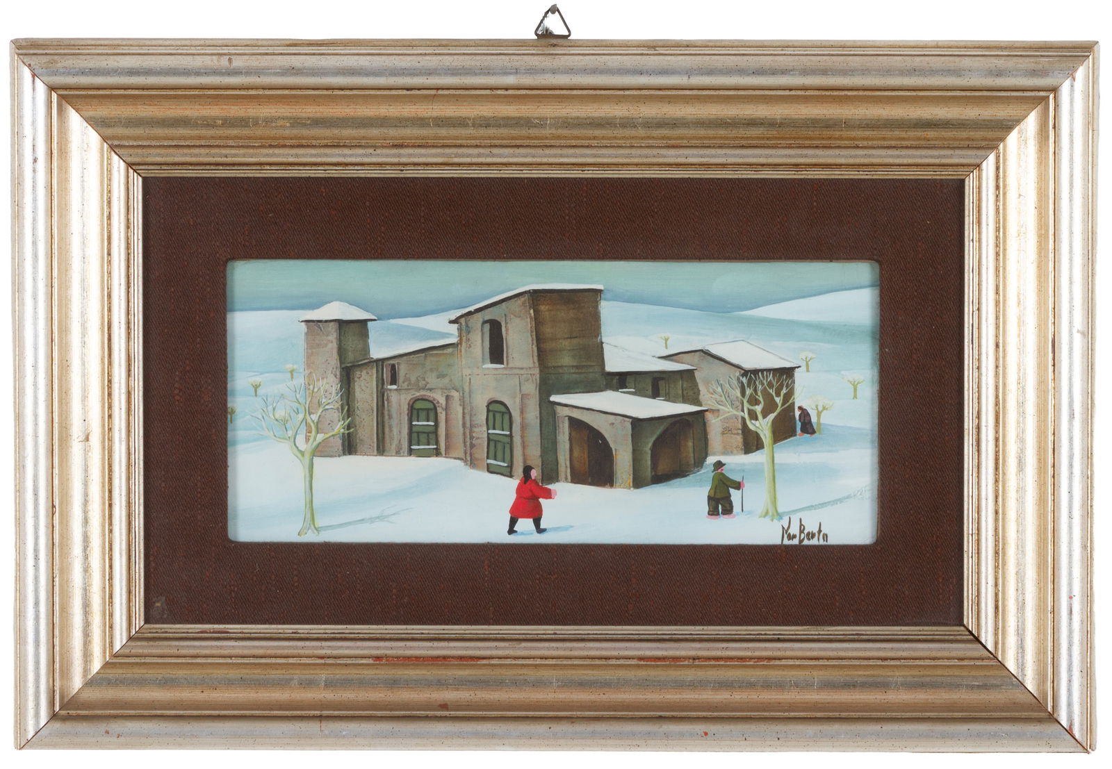 NORBERTO PROIETTI. Painting "WOMAN IN RED": NORBERTO PROIETTI (Spello 1927 - 2009). Oil painting on panel titled "WOMAN IN RED." Signed lower right. Titled, dated Milan, December 4, 1974, countersigned, and stamped by the artist and Galleria d'