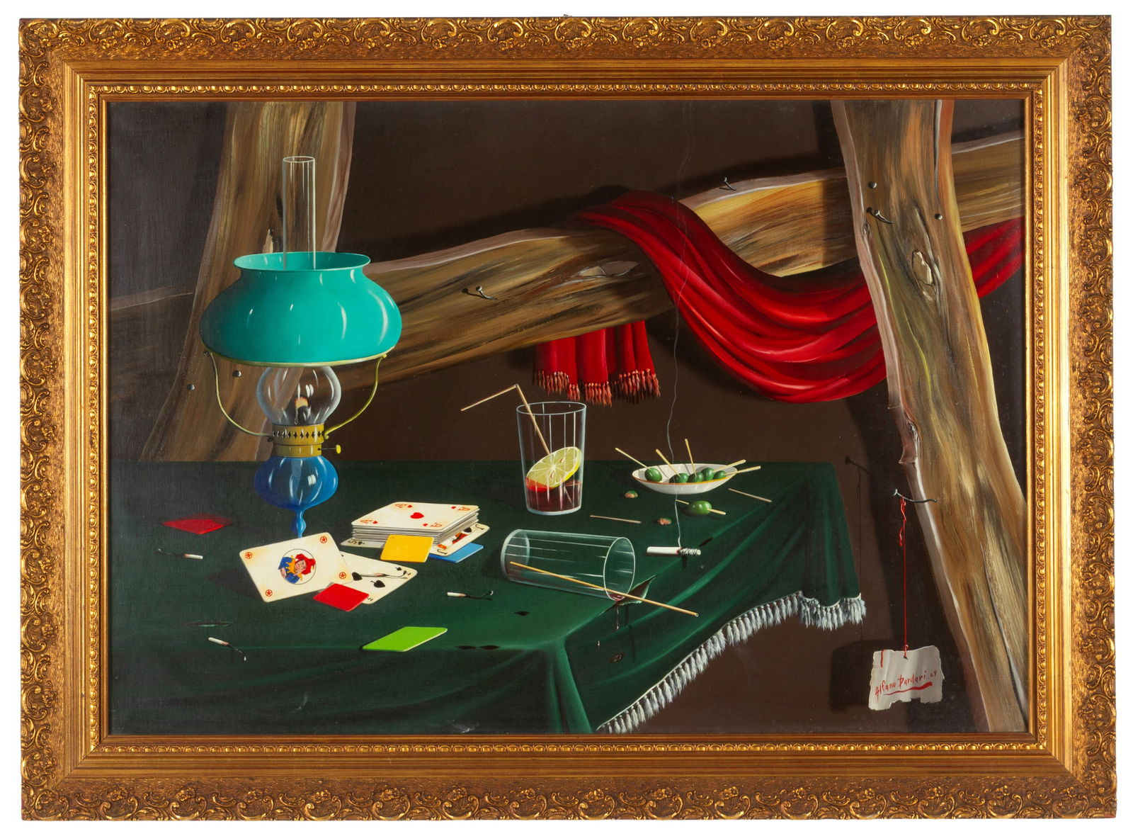 ALFANO DARDARI. Painting "TROMPE L'OEIL STILL LIFE": ALFANO DARDARI (Meldola 1924 - 1988). Oil painting on canvas depicting "TROMPE L'OEIL STILL LIFE". Signed and dated '69 lower right. With artist's certificate and date on the back. Framed. 70x100 cm a