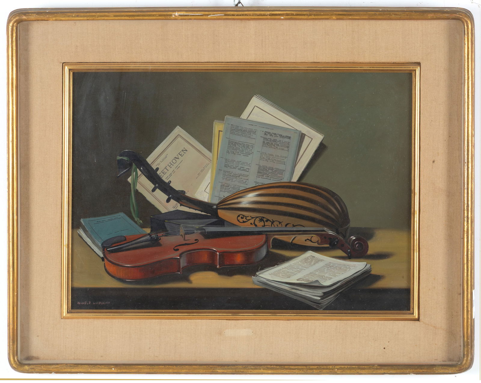 MICHELE CISTERNINO. Painting "STILL LIFE WITH MUSICAL INSTRUMENTS" (1 of 3)