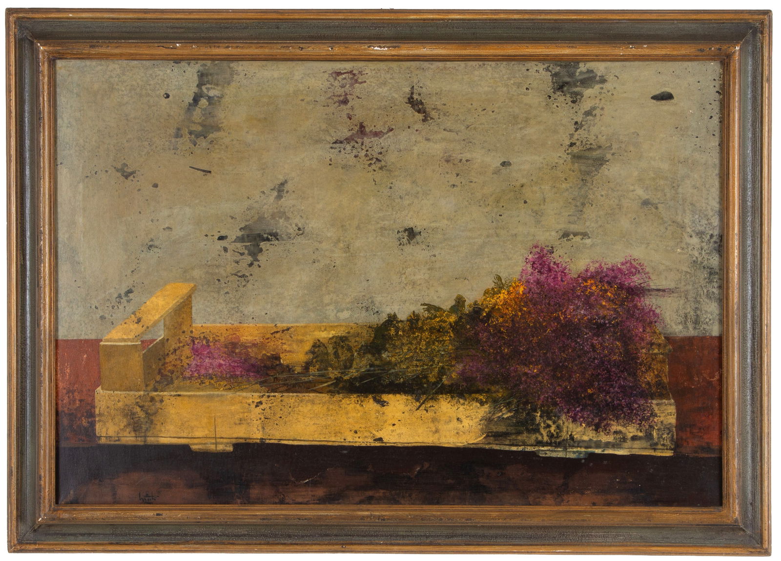 PIERO MOSTI. Painting "BOX AND FRESH FLOWERS": PIERO MOSTI (Massa 1941). Oil painting on canvas titled "BOX AND FRESH FLOWERS". Signed lower left. Countersigned and titled on the back. Framed. 60x90 cm approx. PIERO MOSTI (Massa 1941). Dipinto oli
