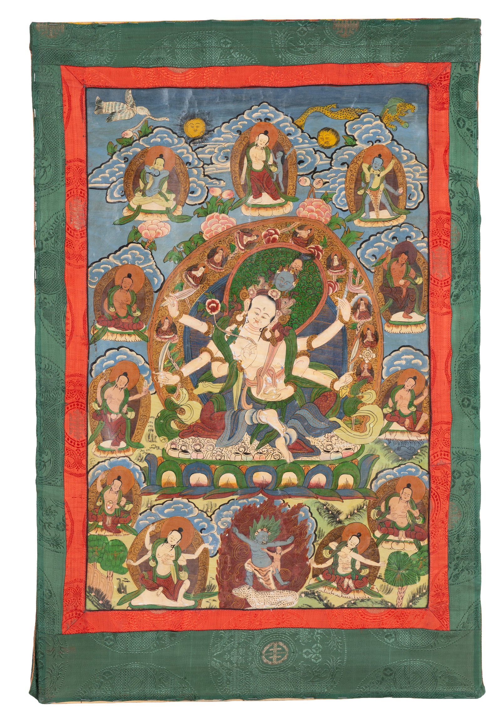 Thangka. Tibet: Hand-painted thangka depicting "DIVINITY OF THE BUDDHIST TRADITION". Tibet. Early 20th century. Excellent condition. 68x45 cm approx. Thangka dipinto a mano raffigurante "DIVINITA' DELLA TRADIZIONE BU