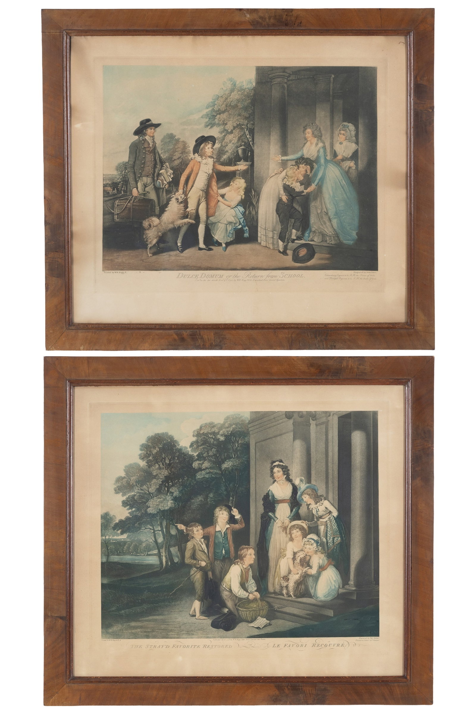 Due stampe "SCENE DI VITA": Two prints depicting "SCENES OF LIFE". Painted by W.R. BIGG A. Engraved by JOHN JONES and THO HELLYEI. Framed. 67x77 cm approx. with frame Due stampe raffiguranti "SCENE DI VITA". Dipinte da W. R.