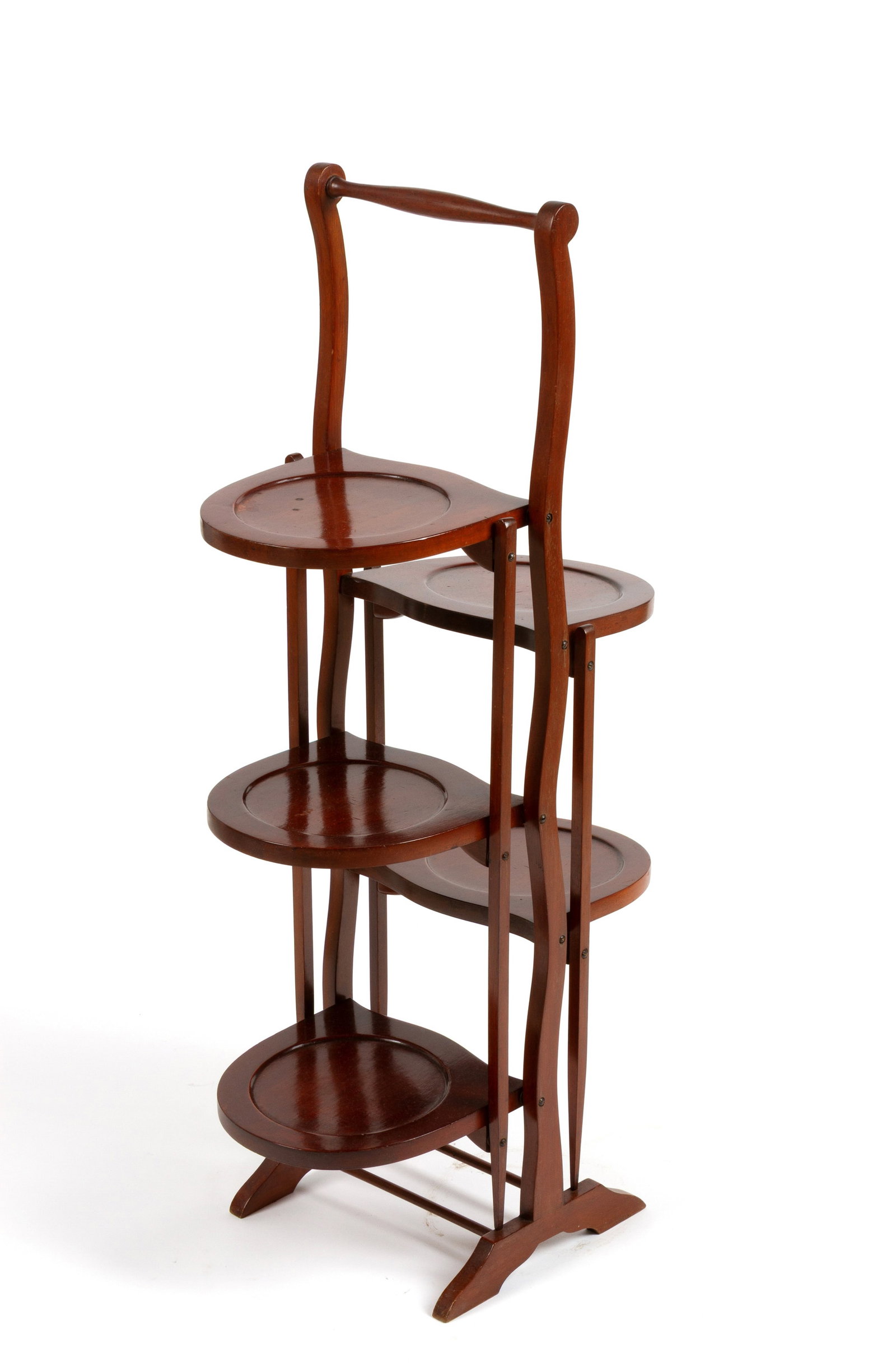 Etagere pieghevole in legno: Folding wooden etagere with five shelves. 19th century. 88x45x27 cm approx. Etagere pieghevole in legno a cinque ripiani. XIX secolo.? 88x45x27 cm ca.