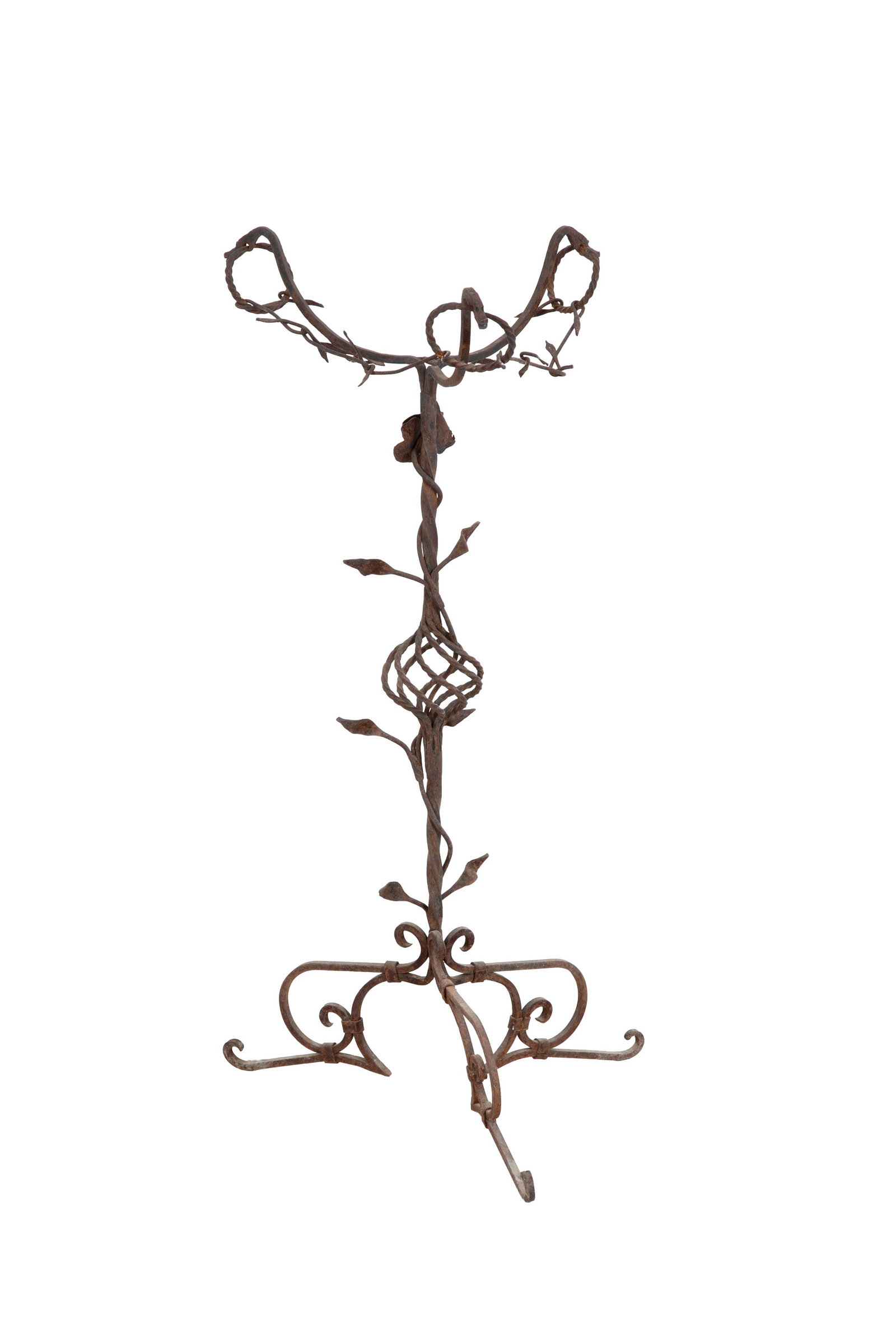 Portabacile: Wrought iron basin stand. 19th century. Defects. 96x50x50 cm approx. Portabacile in ferro battuto. XIX secolo. Difetti. 96x50x50 cm ca.