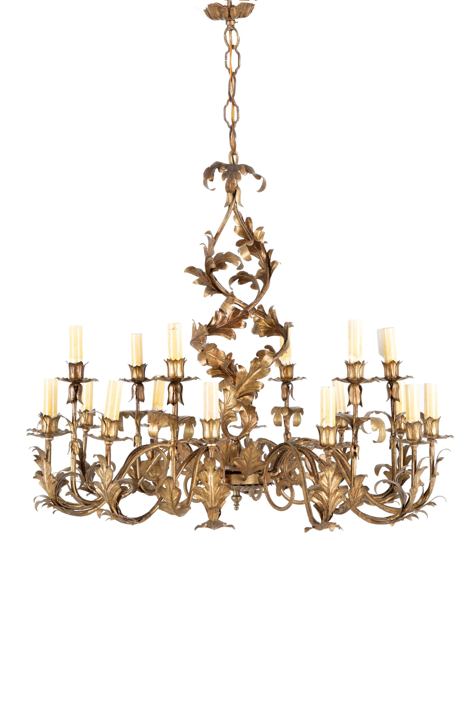 Wrought iron and sheet metal chandelier (1 of 4)