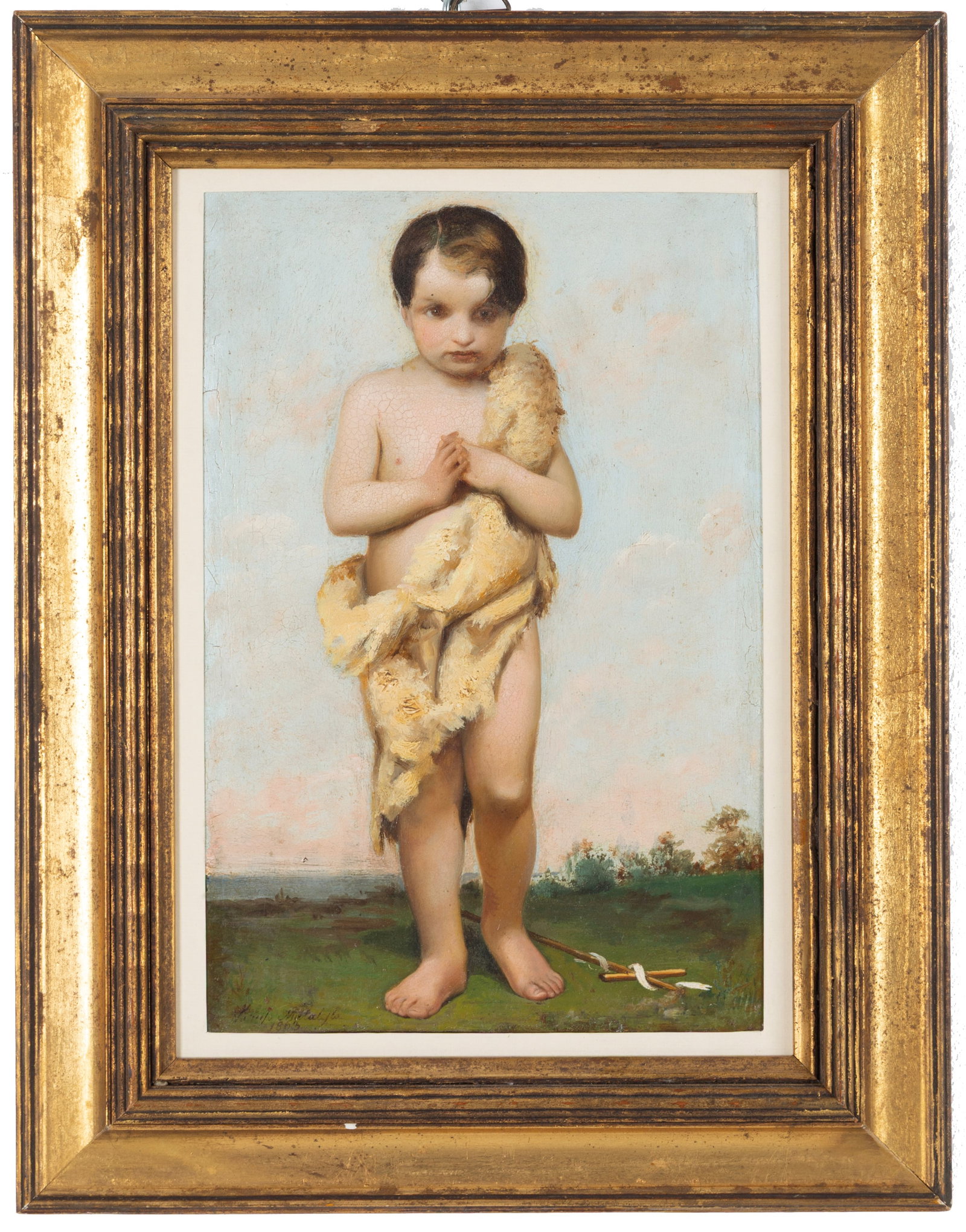 NARCISO MALATESTA. Painting "ST. JOHN": NARCISO MALATESTA (Venezia 1835 - Sassuolo 1896). Oil painting on zinc plate depicting "ST. JOHN". Signed and dated 1863 lower left. In a gilded frame. Minor restorations. With authentication by Dr. G