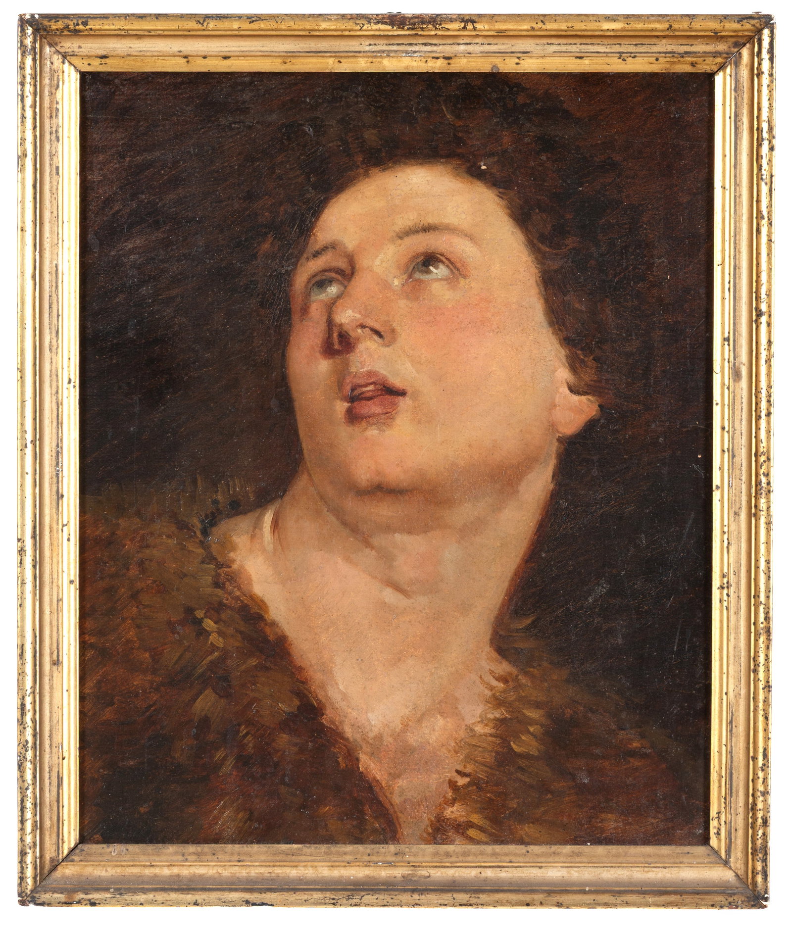 Dipinto "VOLTO FEMMINILE IN ESTASI": Oil painting on canvas depicting "FEMALE FACE IN ECSTASY". 19th century. Framed. 44.5x36 cm approx. Dipinto olio su tela raffigurante "VOLTO FEMMINILE IN ESTASI". XIX secolo. In cornice. 44,5x36 cm ca