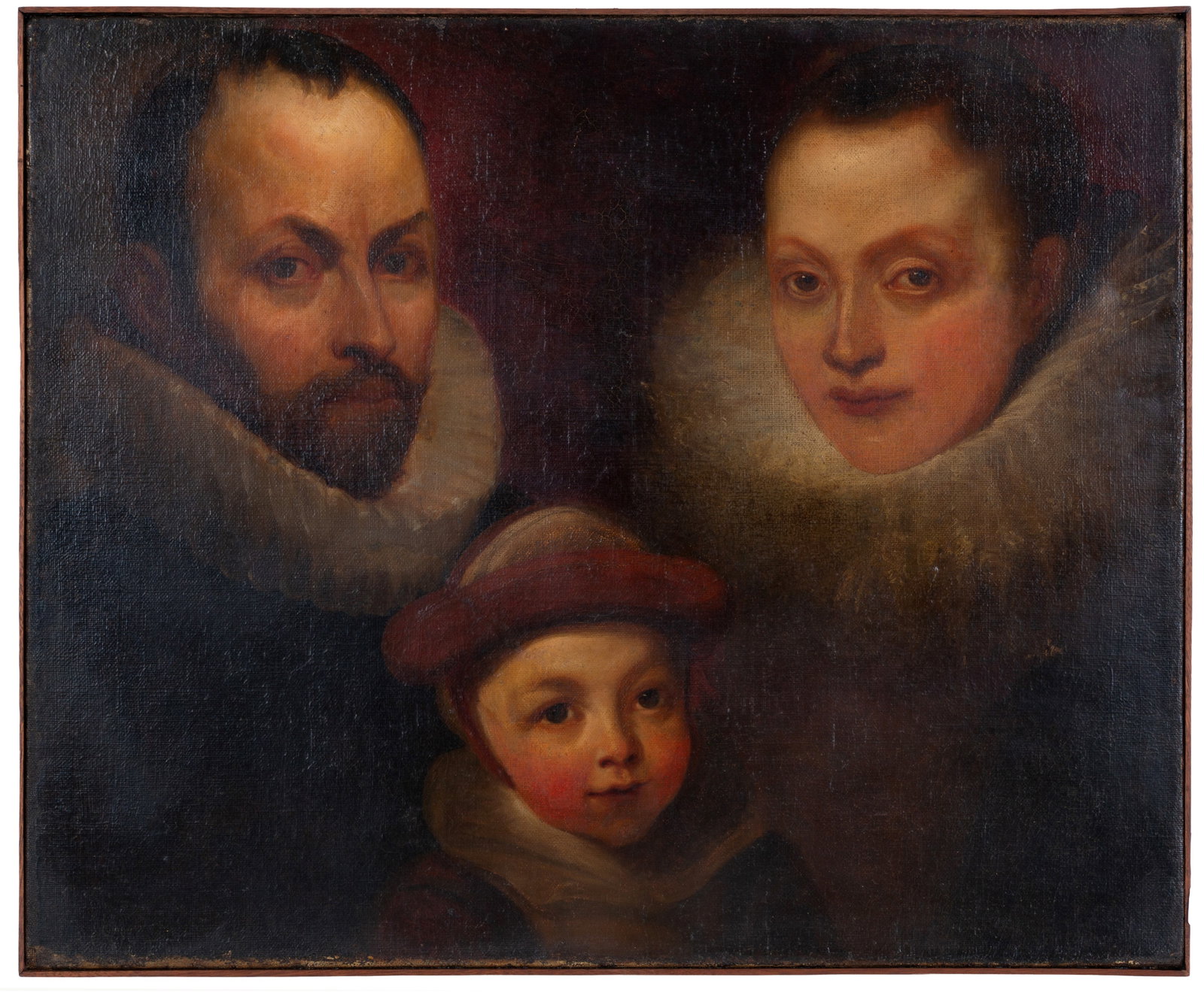 Dipinto "RITRATTO DI FAMIGLIA": Oil painting on canvas depicting "FAMILY PORTRAIT". Already relined and restretched. Restoration. 61x73.5 cm approx. Dipinto olio su tela raffigurante "RITRATTO DI FAMIGLIA". Gia' rintelato e rintelai