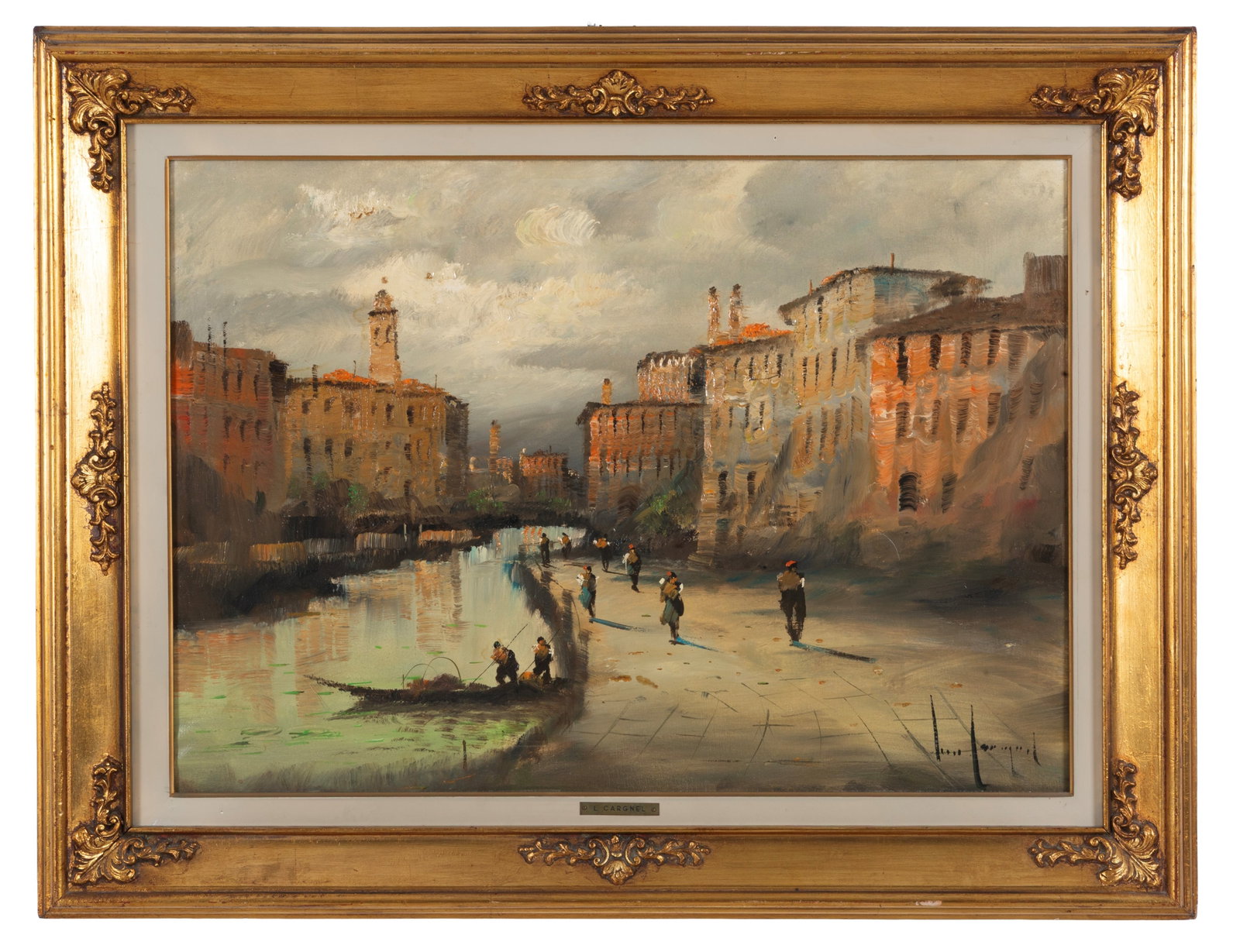 LUCIO CARGNEL. Dipinto "SCORCIO DI PAESAGGIO FLUVIALE CON FIGURE" (1 of 4)