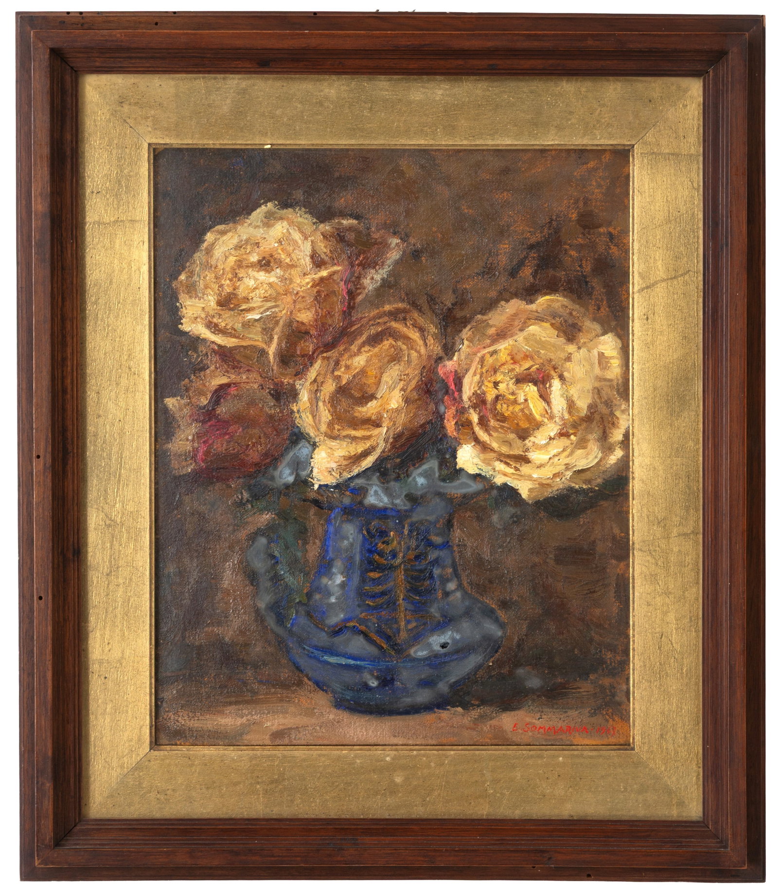 EMILIO SOMMARIVA. Dipinto "VASO DI ROSE GIALLE" (1 of 3)