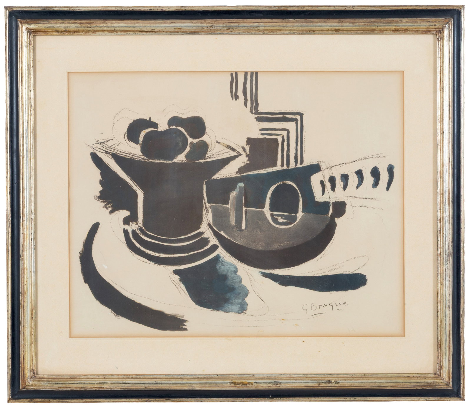 GEORGES BRAQUE. Stampa "NATURA MORTA CON MANDOLINO": GEORGES BRAQUE (Argenteuil 1882 - Parigi 1963). Print on paper depicting "STILL LIFE WITH MANDOLIN". Signed lower right. Framed. 40x50 cm approx. GEORGES BRAQUE (Argenteuil 1882 - Parigi 1963). Stampa