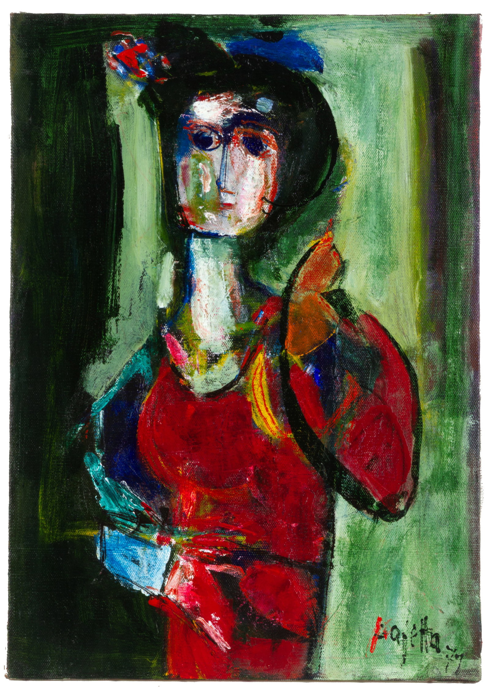 GUIDO PAOLO PAJETTA. Painting "WOMAN IN RED" (1 of 3)