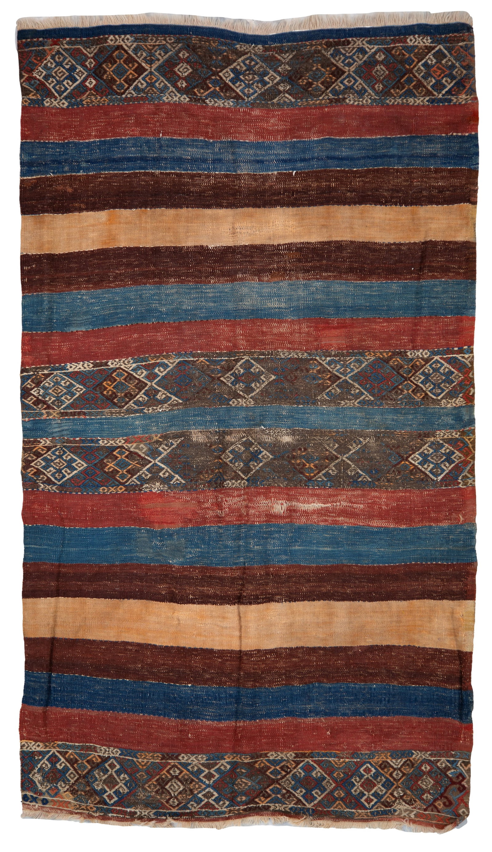 Kilim Verneh cradles Malatya. Eastern Anatolia: Kilim Verneh cradle from Malatya. Eastern Anatolia. Late 19th century. Signs of wear and tear. 175x99 cm approx. Kilim Verneh culla Malatya. Anatolia Orientale. Fine XIX secolo. Segni di usura del tem