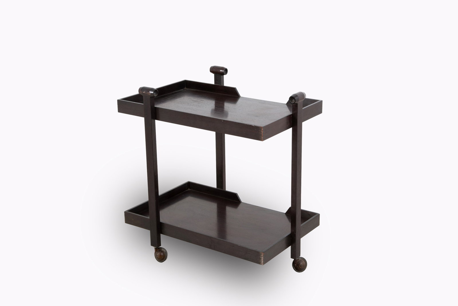 FRANCO ALBINI. Carrello portavivande mod. CR20 per POGGIO: FRANCO ALBINI (Robbiate 1905 - Milano 1977). CR20 model fine wood two-tier food trolley. Made by POGGI. 1960s. Shows signs of wear. 69x68x46 cm approx. FRANCO ALBINI (Robbiate 1905 - Milano 1977). Car
