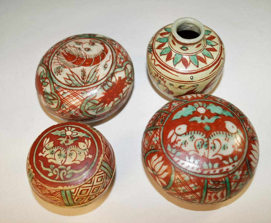 Chinese Three covered boxes and one jarlet, Swatow (1 of 1)