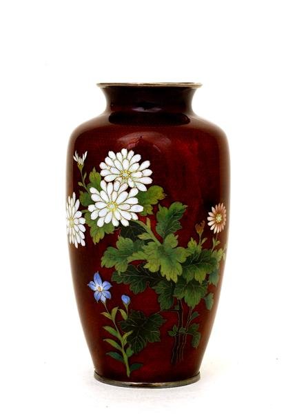 Japanese Pigeon Blood Cloisonne Koi Fish Vase
