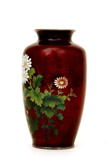 Japanese Pigeon Blood Cloisonne Koi Fish Vase - 4