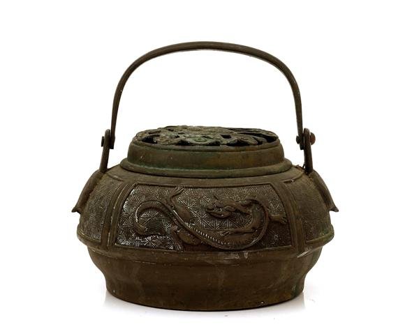 Meiji Japanese Bronze Hand Warmer w Dragon