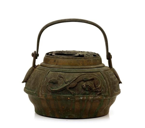 Meiji Japanese Bronze Hand Warmer w Dragon - 5