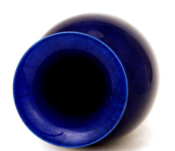 Old Chinese Cobalt Blue Monochrome Porcelain Vase - 4