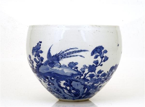 19C Chinese Blue & White Porcelain Fish Bowl