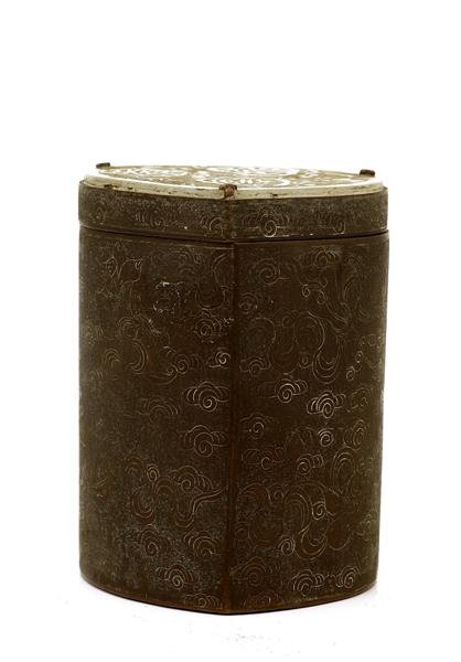 19C Chinese White Jade Nephrite Placque Bronze Box - 4
