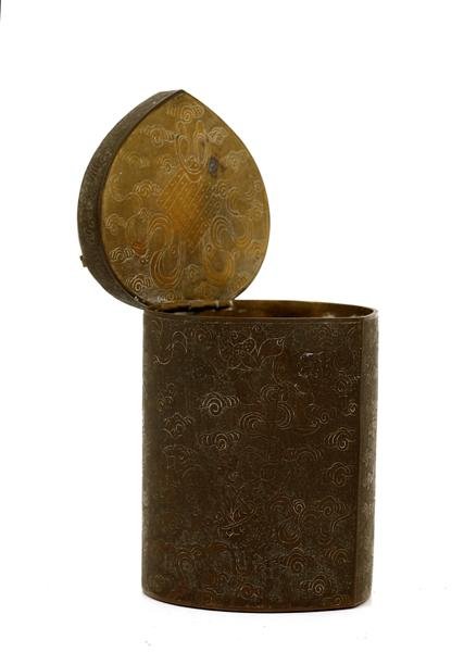 19C Chinese White Jade Nephrite Placque Bronze Box - 6
