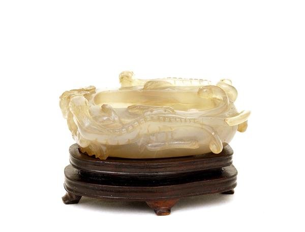 19C Chinese Agate Dragon Brush Washer Scholar Art
