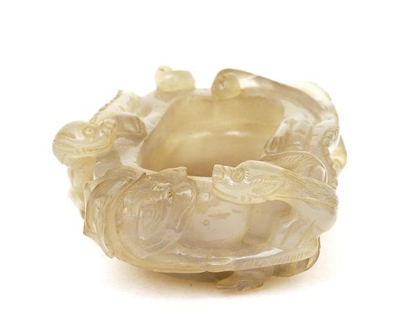 19C Chinese Agate Dragon Brush Washer Scholar Art - 4