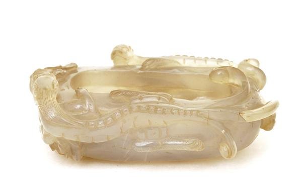 19C Chinese Agate Dragon Brush Washer Scholar Art - 7