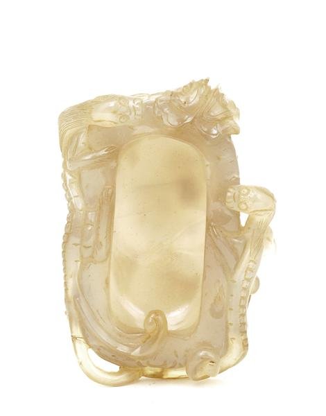 19C Chinese Agate Dragon Brush Washer Scholar Art - 8