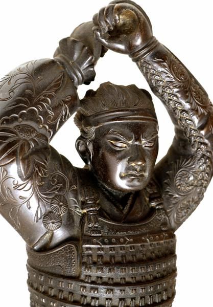 Meiji Japanese Bronze Samurai Figurine Figure Oki - 2