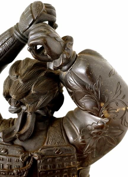 Meiji Japanese Bronze Samurai Figurine Figure Oki - 3