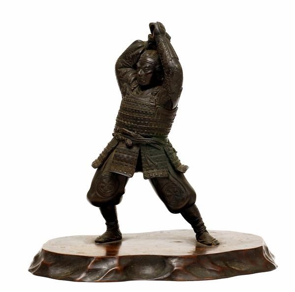 Meiji Japanese Bronze Samurai Figurine Figure Oki - 4