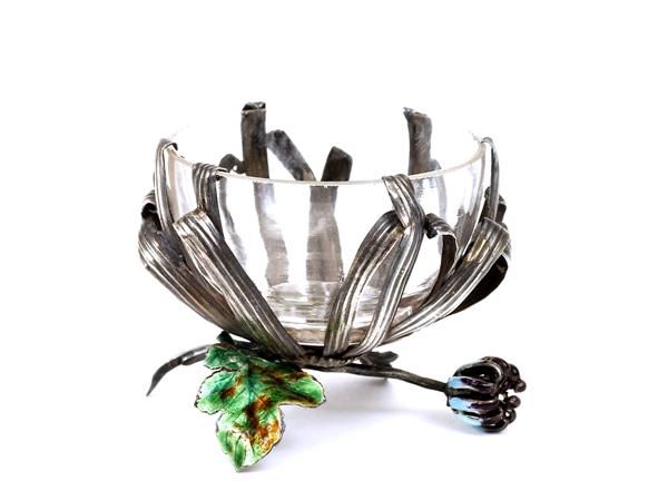 Japanese Enamel Silver Salt Pepper Chrysanthemum