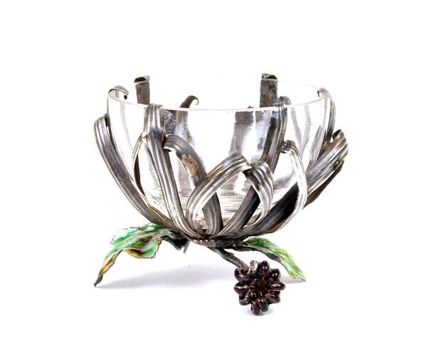 Japanese Enamel Silver Salt Pepper Chrysanthemum - 4