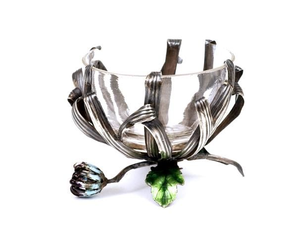 Japanese Enamel Silver Salt Pepper Chrysanthemum - 5