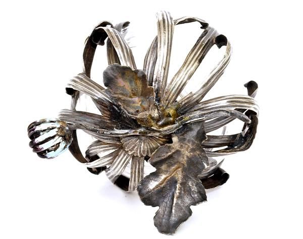 Japanese Enamel Silver Salt Pepper Chrysanthemum - 7
