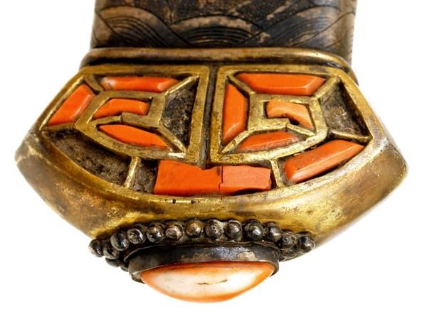 Old Chinese Gilt Silver Sword Dragon Jewel Coral  - 5