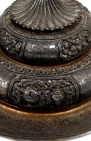 19C Tibetan Tibet Cover Bowl & Stand Coral Top - 2