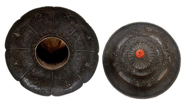 19C Tibetan Tibet Cover Bowl & Stand Coral Top - 7