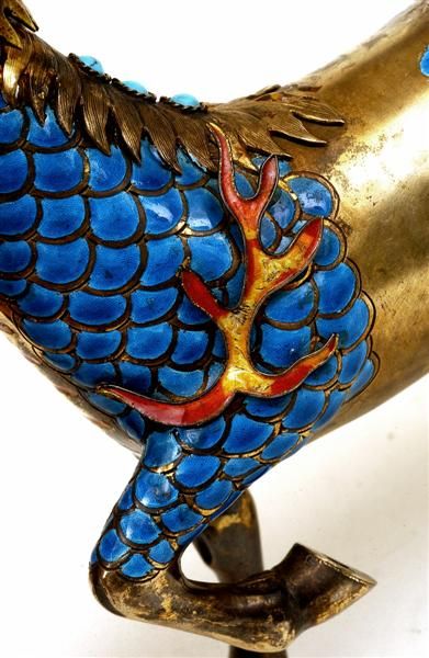 Chinese Enamel Silver Dragon Kilin w Jewel  - 3