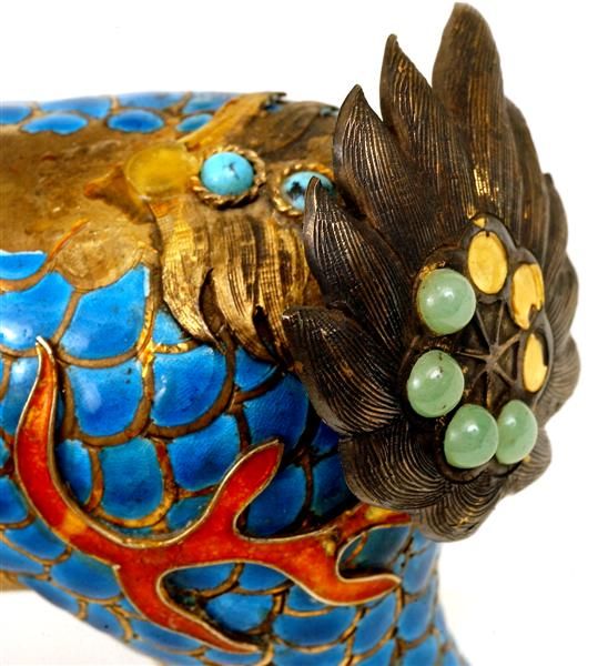 Chinese Enamel Silver Dragon Kilin w Jewel  - 4