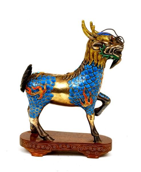 Chinese Enamel Silver Dragon Kilin w Jewel  - 6